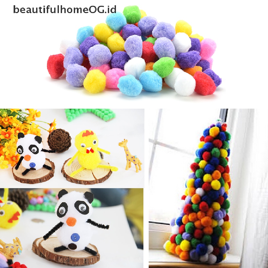 100 Pcs Pom Poms Ukuran 10mm 20mm 30mm 40mm Warna Campur Untuk Kerajinan Anak