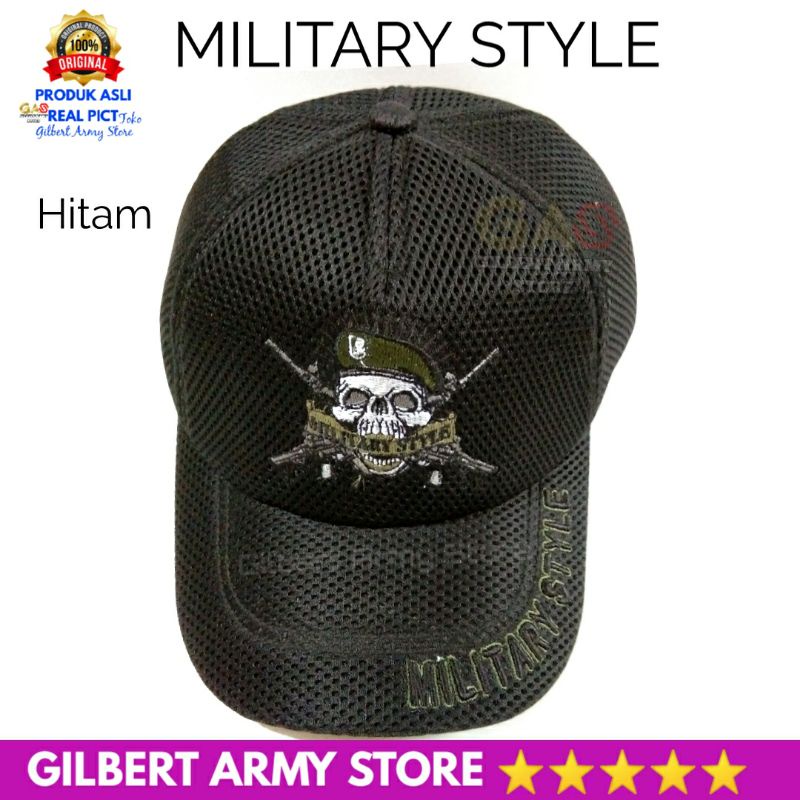 Topi Military Style Hitam terbaru Tactical Premium logo bordir GILBERT ARMY STORE Hat keren Tni polri