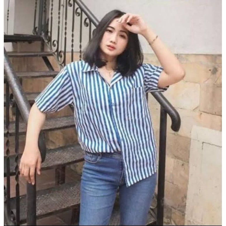 Kemeja Salur Pria Stripe Premium Cowok Cewek