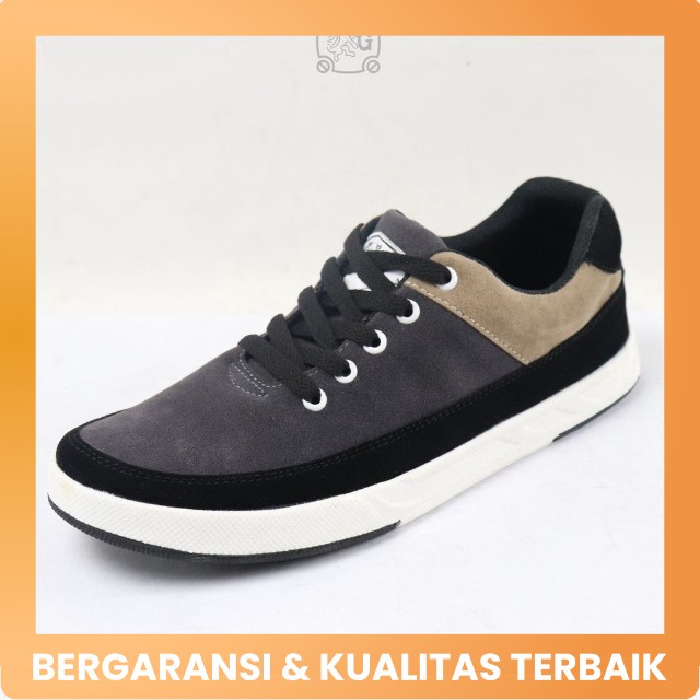 Sepatu Sneakers Pria Terbaru UJ 193 Grutty Sepatu Casual Kets sekolah Kuliah Warna Hitam Kombinasi Abu