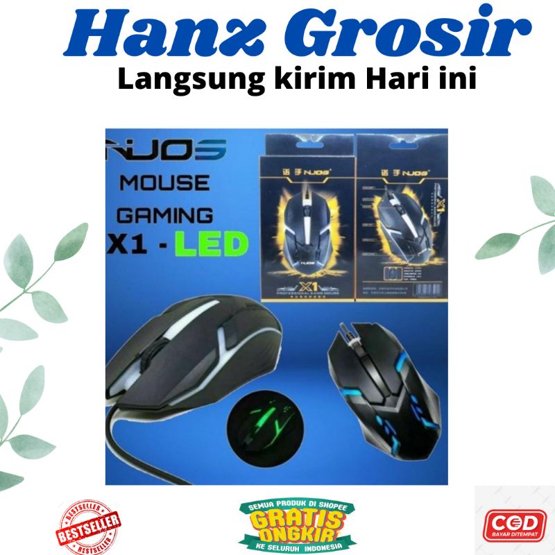 Mouse Gaming NUOS X1 LED With Cable Mouse Game Led Kabel Murah