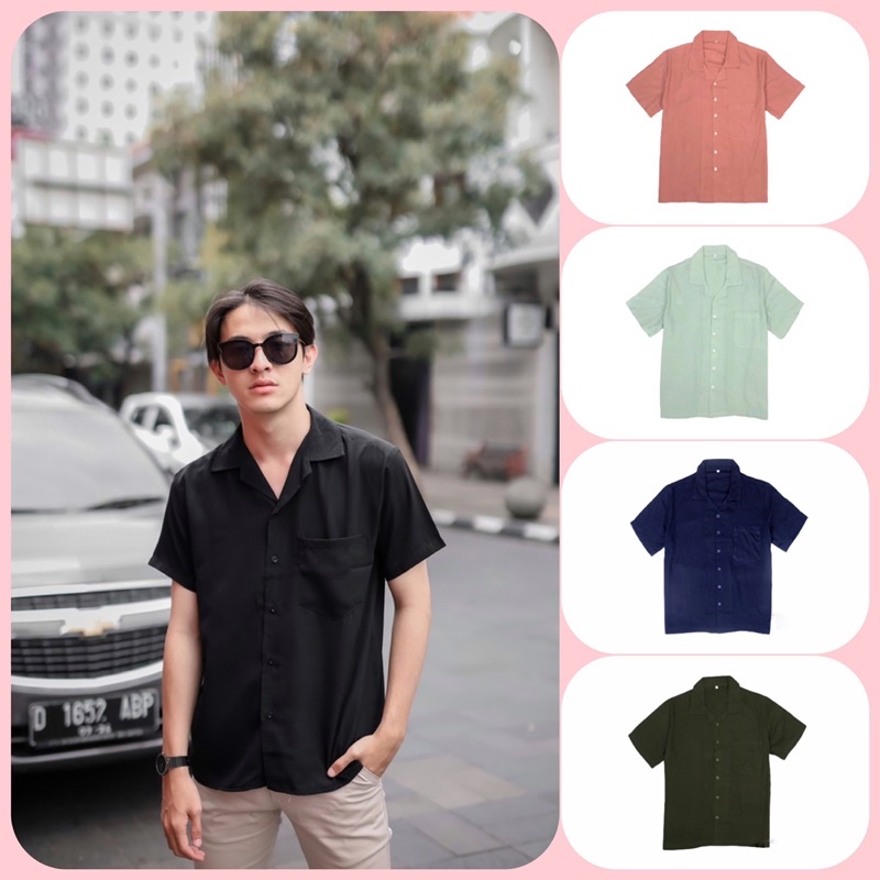 BOWLING SHIRT KEMEJA HAWAI BASIC RAYON POLOS LENGAN PENDEK UNISEX OVERSIZE PRIA WANITA