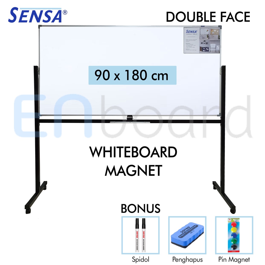 papan tulis whiteboard   white board standing magnet double face sensa 90 x 180 cm