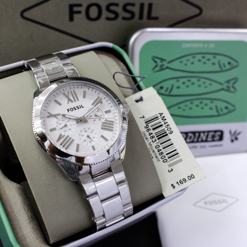 JAM TANGAN WANITA FOSSIL AM 4509 ALL STAINLESS STEEL SILVER ORIGINAL GARANSI 1 TAHUN