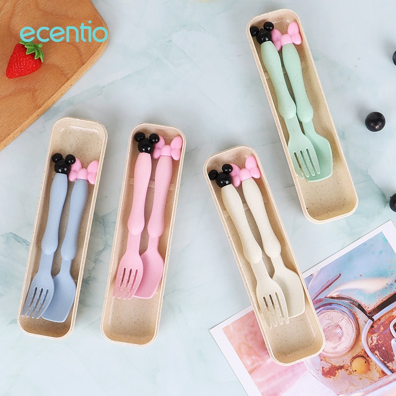 

Ecentio Imut Mikey 2Pcs peralatan makan jerami gandum/Sendok/Garpu