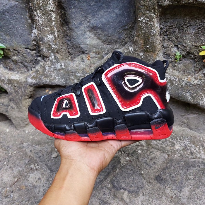 Sepatu Air More Uptempo Black White Laser Crimson Sport Import Original Running Terbaru