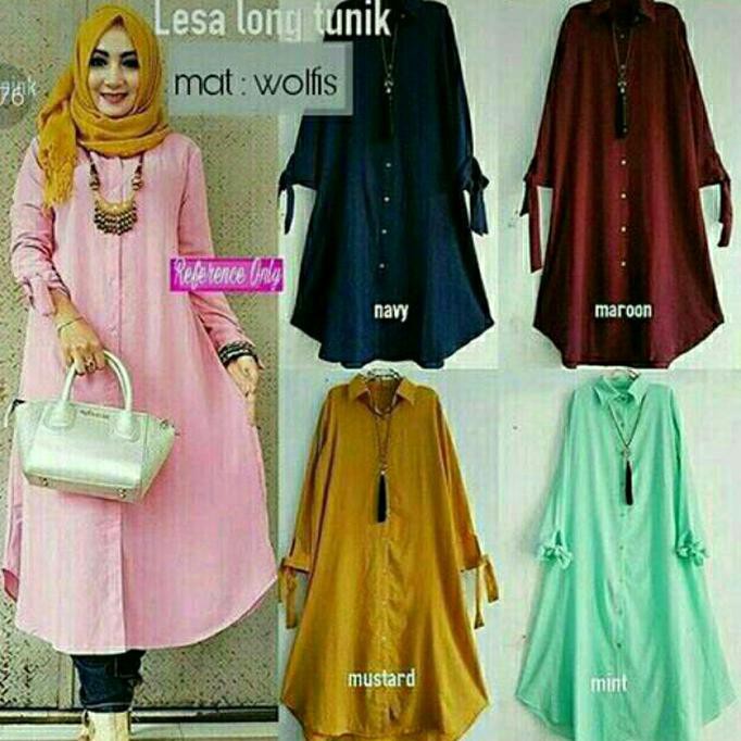 ANGGUN 221 LESA LONG TUNIK - PUTIH, L TOP PRODUK