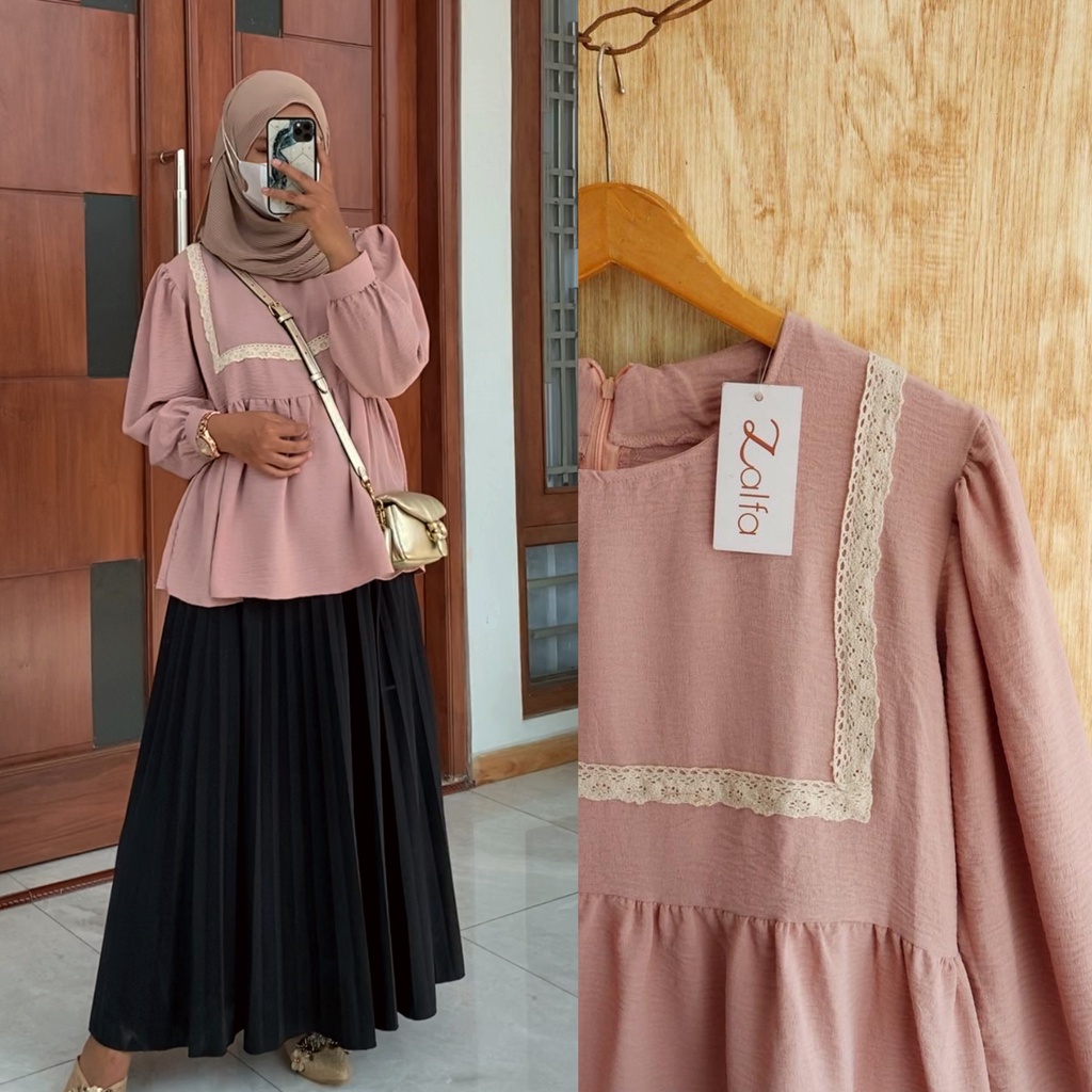 DIANDRA plain blouse by ZALFA OUTFIT / Blouse crincle / blouse rayon / blouse renda