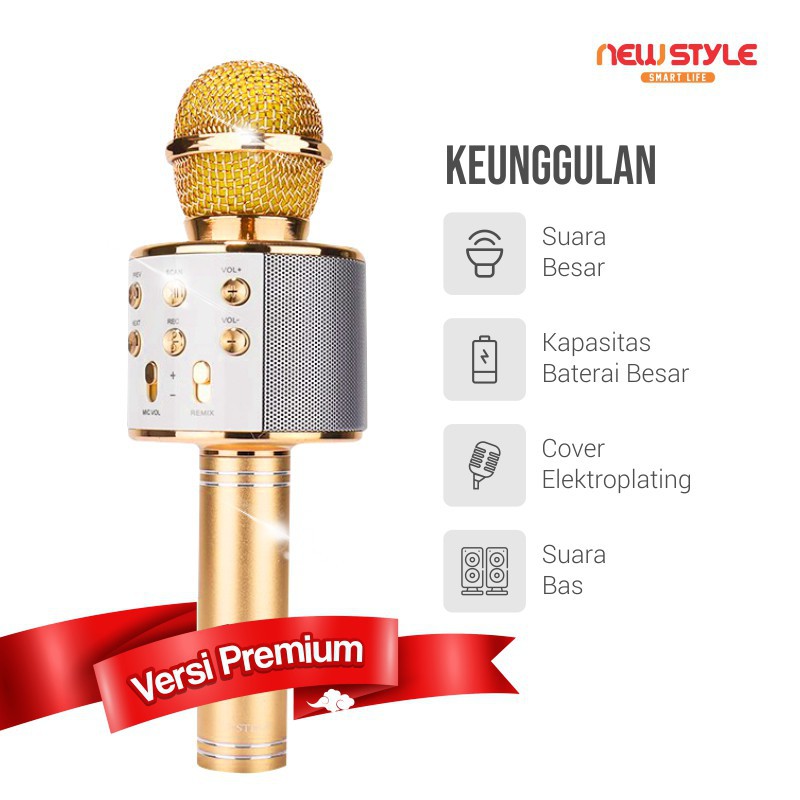 MIC WS858 Microphone Karaoke Bluetooth Mic Speaker Mikrofon Wireless Portable Tanpa Kabel Murah Asli