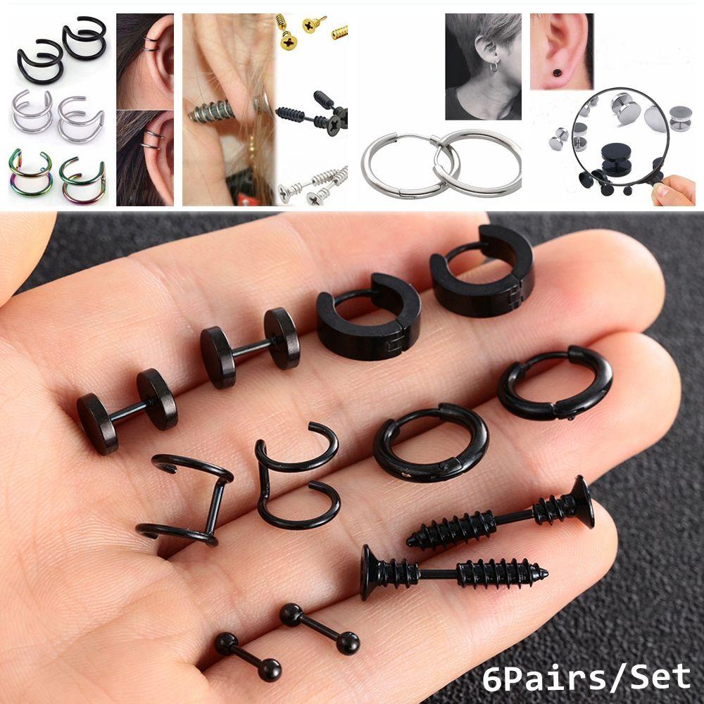 Lily 6pasang/Set Anting Set Perhiasan Gothic Barbel Bar Tragus Anting Tindik Tubuh Perhiasan Tindik Hitam Dumbbell Stud