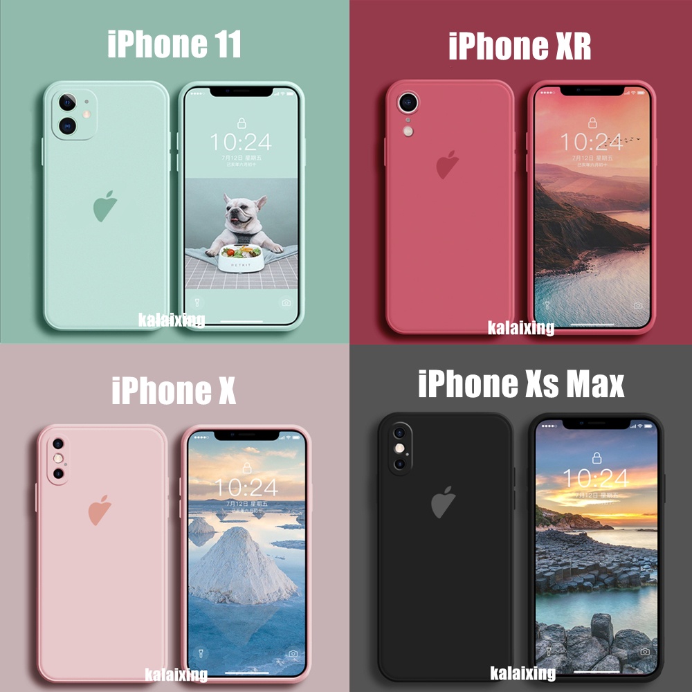 Case Square Silicone untuk iPhone 11 / 11ProMax X XR Xs Max Case Flocking Layer Inner Soft Casing