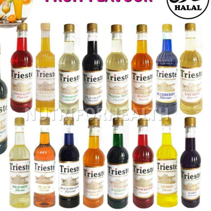 

⚡uper Kejutan (650ml) Trieste Syrup HALAL Blue Curacao Mojito Mint Banana Bubblegum Strawberry Mango Peach Lemon termurah se indonesia