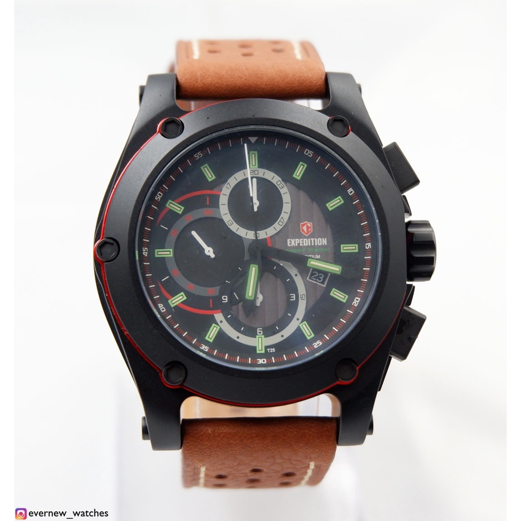 Jam tangan Expedition E 6395 NV (BLACK) Leather Kulit Man Pria Murah Original