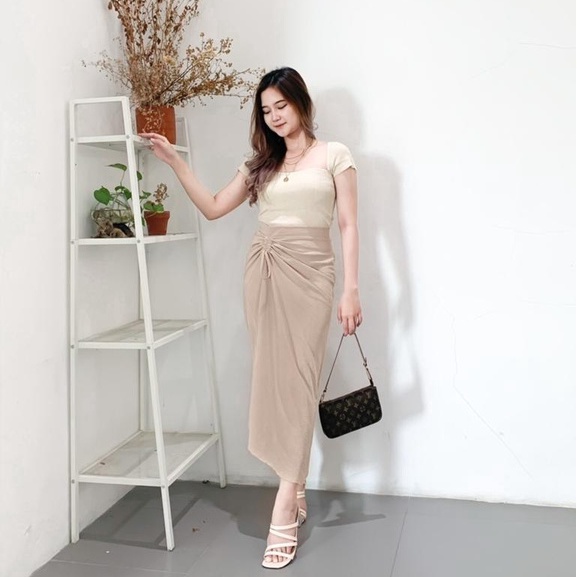 Tamara Skirt - Rok Serut Casual Korean Look -  Midi Maxy  Skirt - Rok Wanita Korean Terbaru - Rok Crinkle-4