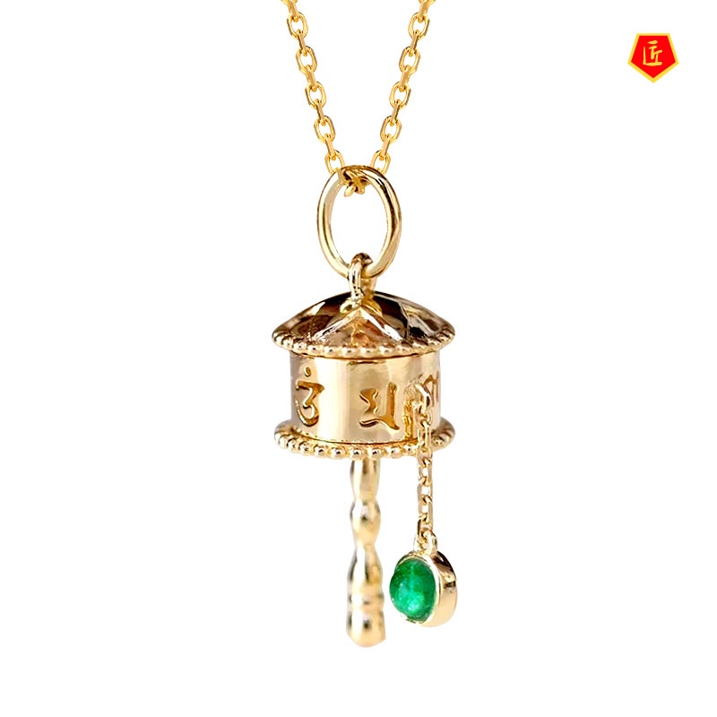 [Ready Stock]Prayer Wheel Blessing Necklace Natural Emerald Earrings