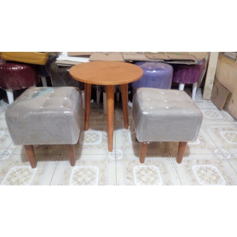 sofa stool kotak 1 set ( 2 stool kotak dan 1 meja )