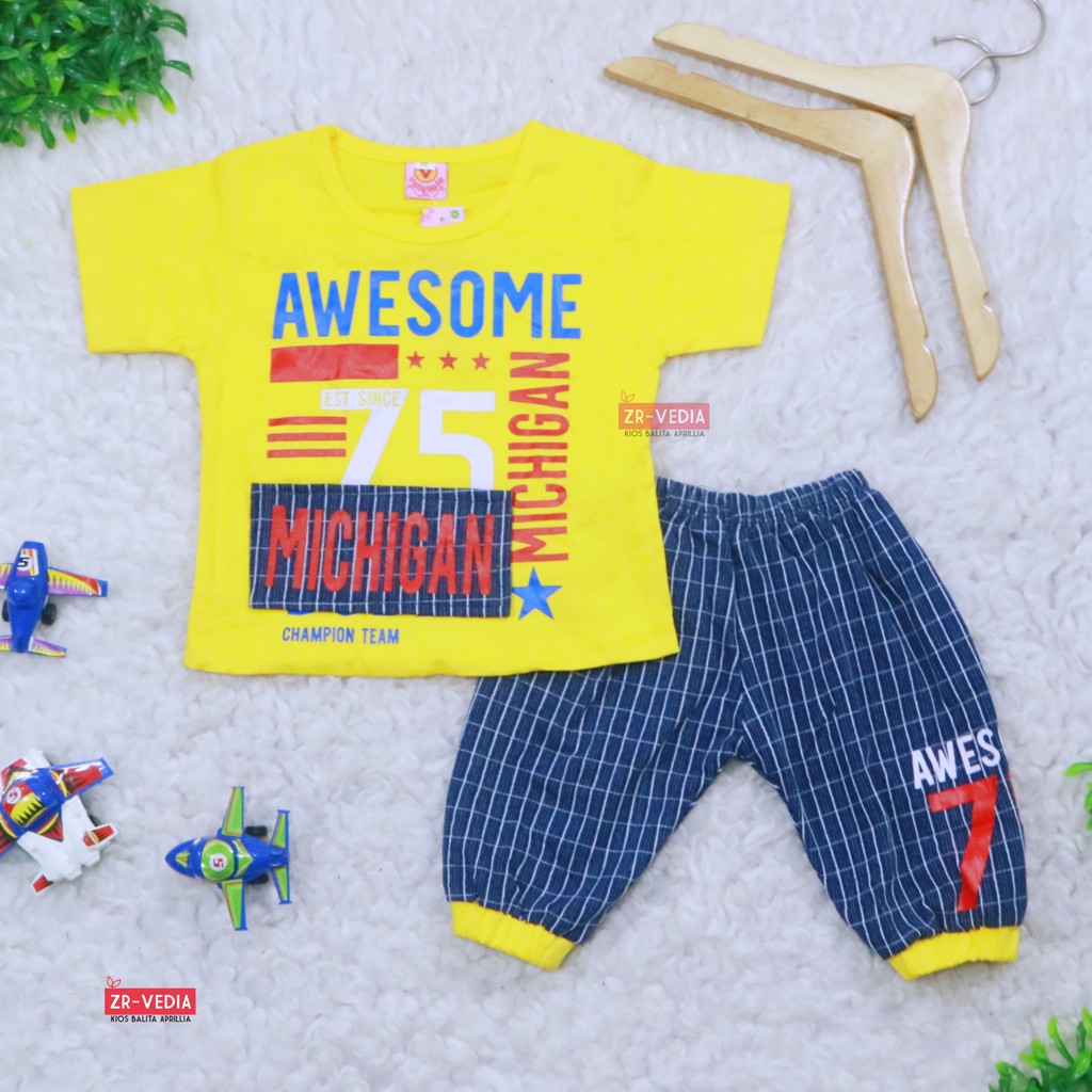 Setelan Devano uk Bayi-3 Tahun / Export Class Set Bayi Anak Laki New Born Celana Bahan Kaos Adem