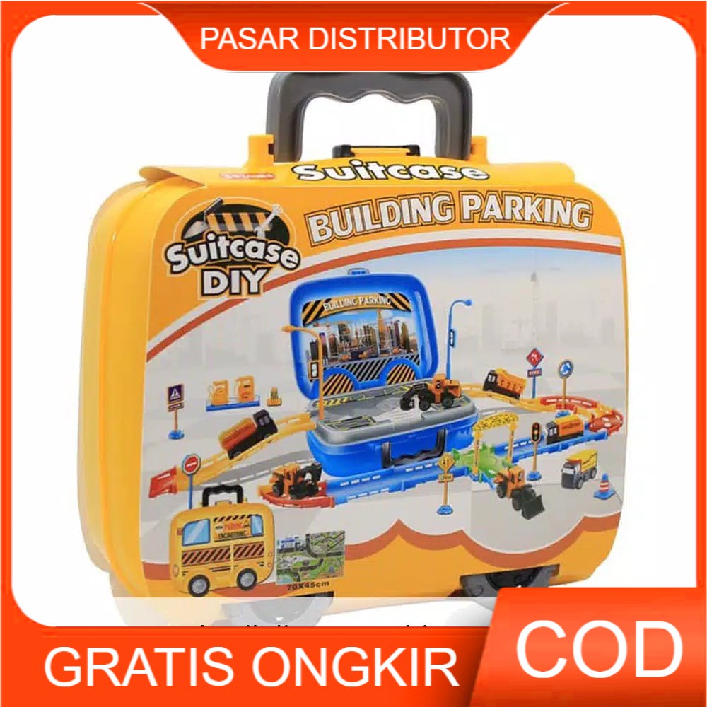 Mainan Anak Building Parking Diy Suitcase Play Set - Mainan Anak 5.0 - Mainan Mobil Mobilan Anak Building Parking Mainan Anak