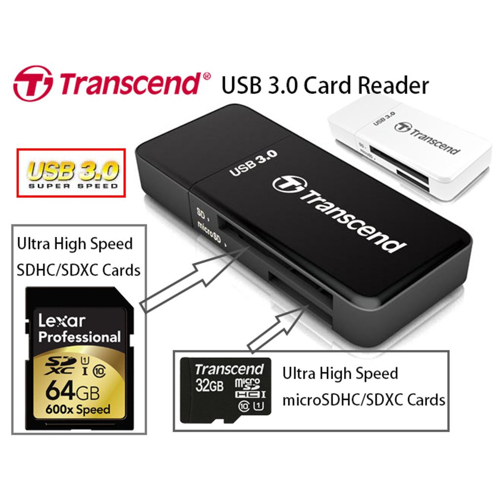 Card Reader USB 3.0 RDF5 Transcend - Black GRATIS Popsocket Mobile Phone &amp; Usb OTG Reader Android