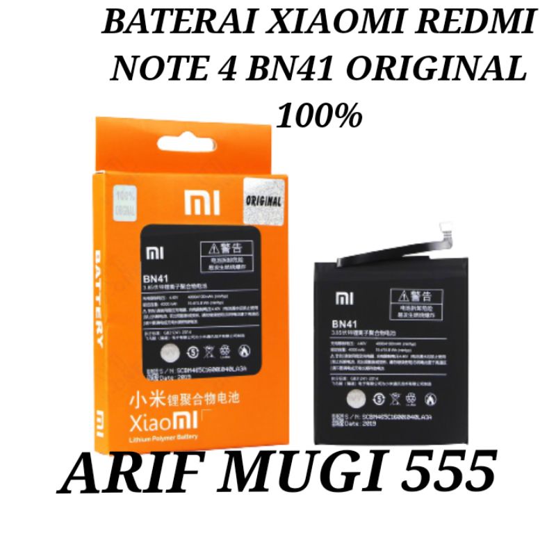 BATERAI BATTERY BATRAI BATERAI XIAOMI REDMI NOTE 4 BN41 ORIGINAL 100%