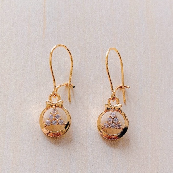 Anting Wanita Round Baris Full Zirconia Gold Xuping