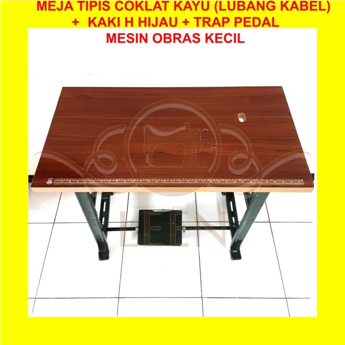 Meja Tipis &amp; Kaki H Hijau Trap Pedal SET Mesin Jahit Obras Kecil LEEN
