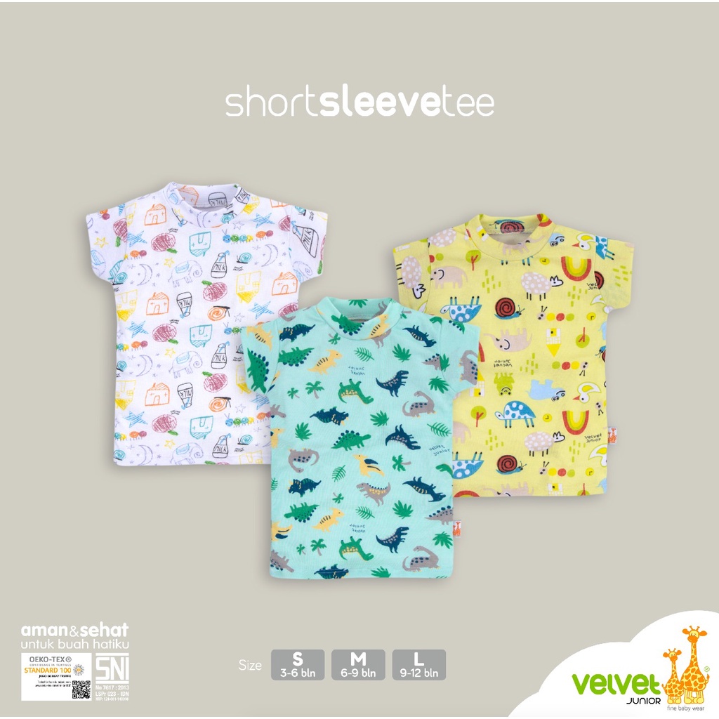 Baju Bayi Oblong Baju PendTangan ek SML Libby Velvet Junior Animal / Triangle Kaos Velvet