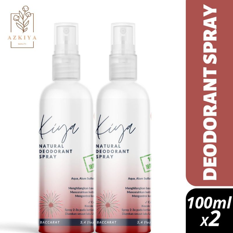 Kiya Deo Natural Deodorant Tawas Spray 100 ml Penghilang Bau Badan dan Ketiak - Aroma Bacaratz Twin Pack