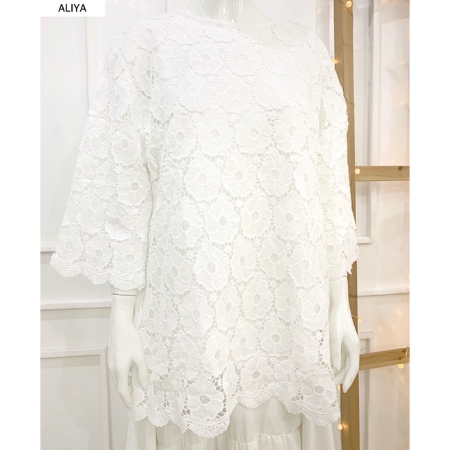 A128 JUMBO ATASAN BAJU PUTIH/BLUS PUTIH BRUKAT/BAJU BRUKAT IMPORT