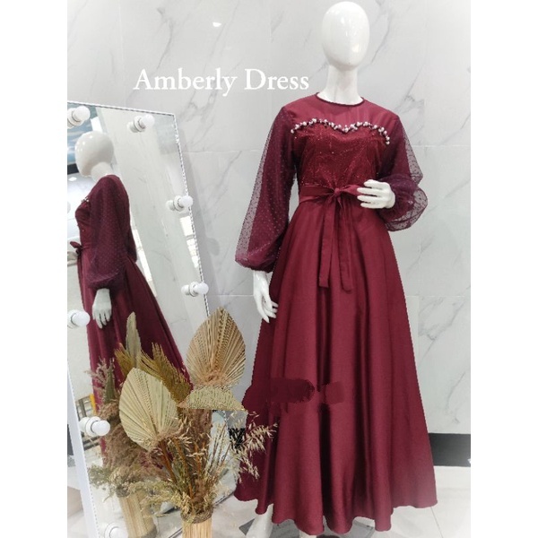 AMBERLY GAUN brokat tulle bordir payet / baju pesta remaja lengan balon / prewedding / wisuda / gamis kondangan / couple / tersedia ukuran kecil hingga jumbo