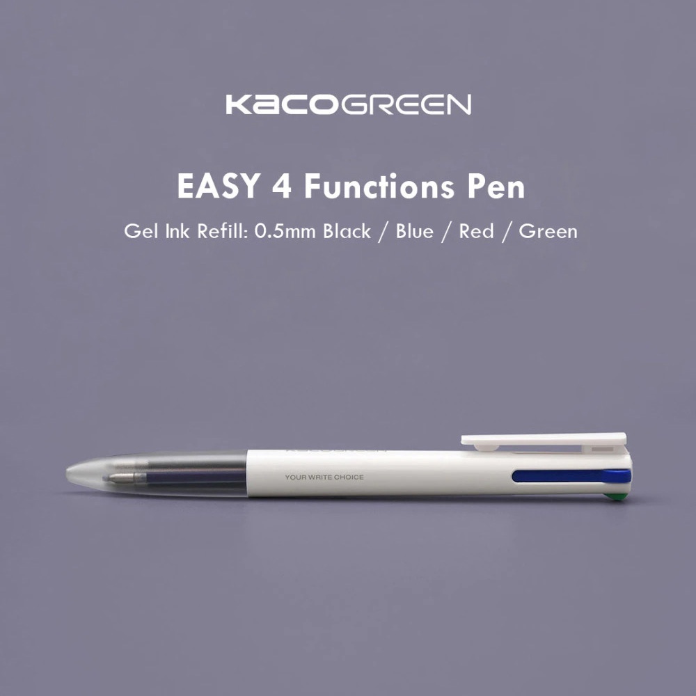 GSSi Kaco Easy 4 In 1 Multifunction Gel Pen Pena Pulpen Bolpoin 0.5mm 1 Pcs - K1041 (black Blue Red Green Ink) - White Or-i