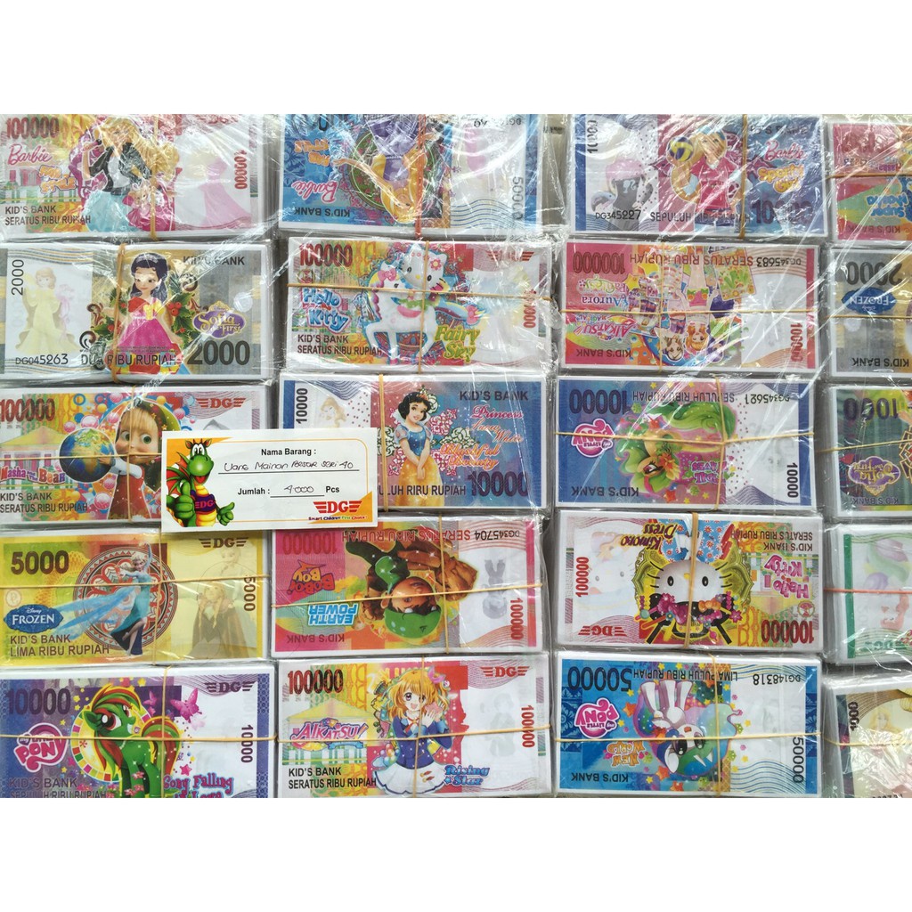 Mainan Uang Kertas Karakter Bergambar / Mainan Edukasi Anak Uang Uangan Kertas
