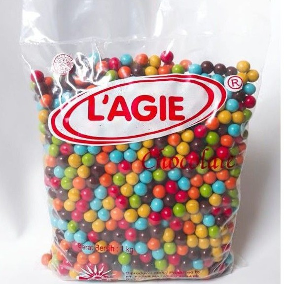 

( 1kg ) Coklat L'agie miniball warna-warni isi biskuit