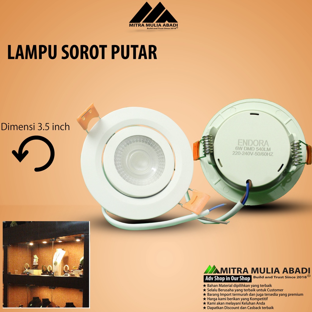 Lampu Sorot Down Light Bulat Putih 6watt Putar Putih