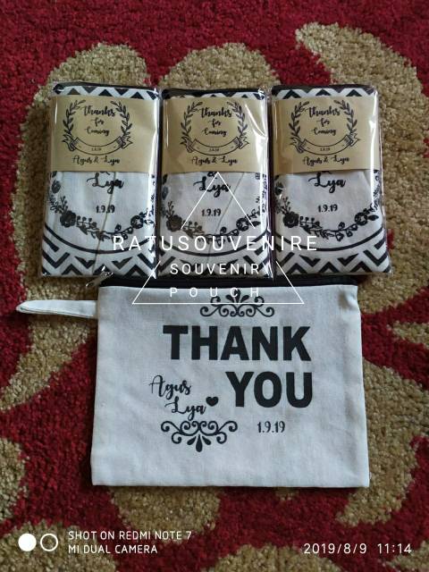 Dompet Souvenir Pernikahan Bahan Blacu Ucapan Terima Kasih Wedding Nikah Pertunangan Engagement ||