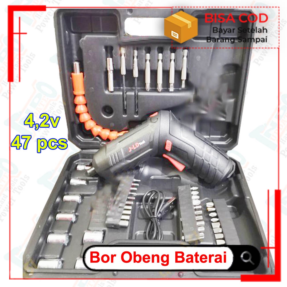 Bor Obeng Baterai J.LD Tool Mesin Bor Cordless Mini 4.2V Skrup 47 PCS Mata Bor Tangan Screwdriver-3