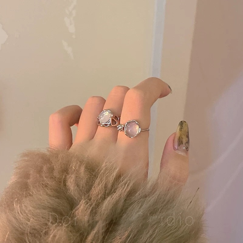 YEEZII Cincin Model Terbuka Warna Silver Hias Opal Untuk Wanita