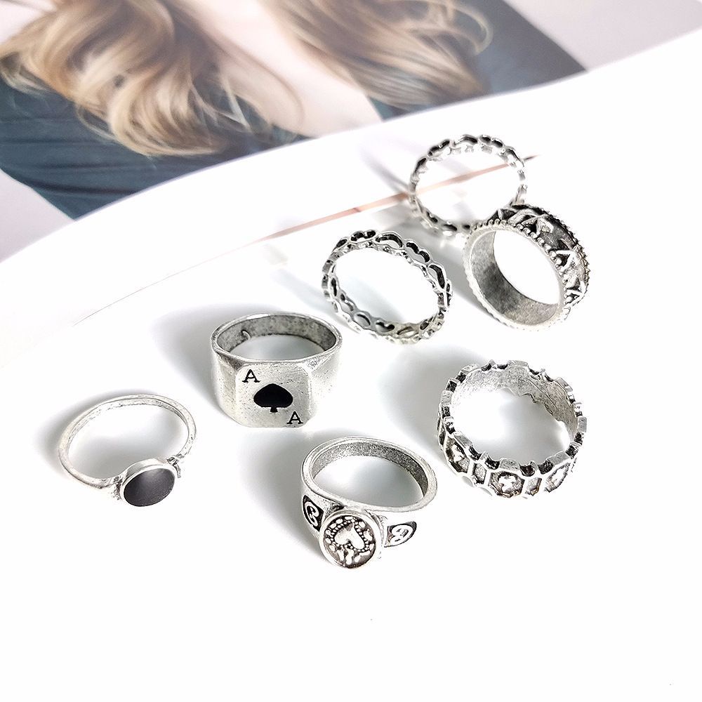 7 Pcs Cincin Kepribadian Tidak Teratur Bahan Alloy Warna-Warni Gaya Punk Hip-Hop Korea Untuk Pria