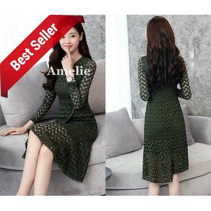 NEW Dress Import Sexy Party Midi Mini Pesta Lace Brukat Korea Green Red Wanita Murah