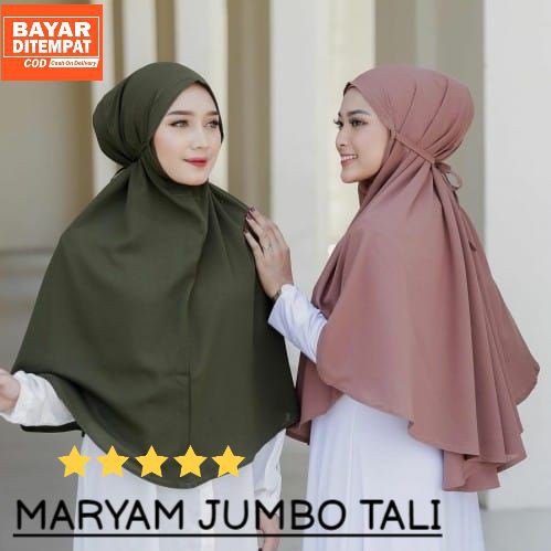 Hijab MARYAM JUMBO TALI 80x100cm Instan Jilbab Bergo MAriam Non Pets Hits Bahan DIAMOND Crepe