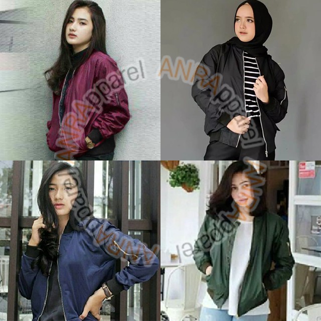 JAKET PILOT BOMBER POLOS WANITA Murah Berkualitas Grosir Promo - Hitam / Navy / Maroon / Hijau Army