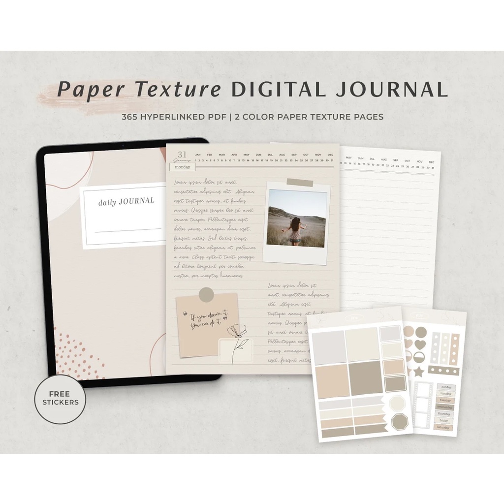 Digital Journal &amp; Planner - 365 Vintage Daily Pages for Goodnotes, Notability, Xodo (Full Page Hyperlinked)