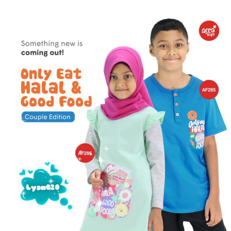 Kaos Tunik New Couple Afrakids AF285 (boy-Kancing) &amp; AF286 (Girl-Tunik) &quot;Only Eat Halal &amp; Good Food&quot;