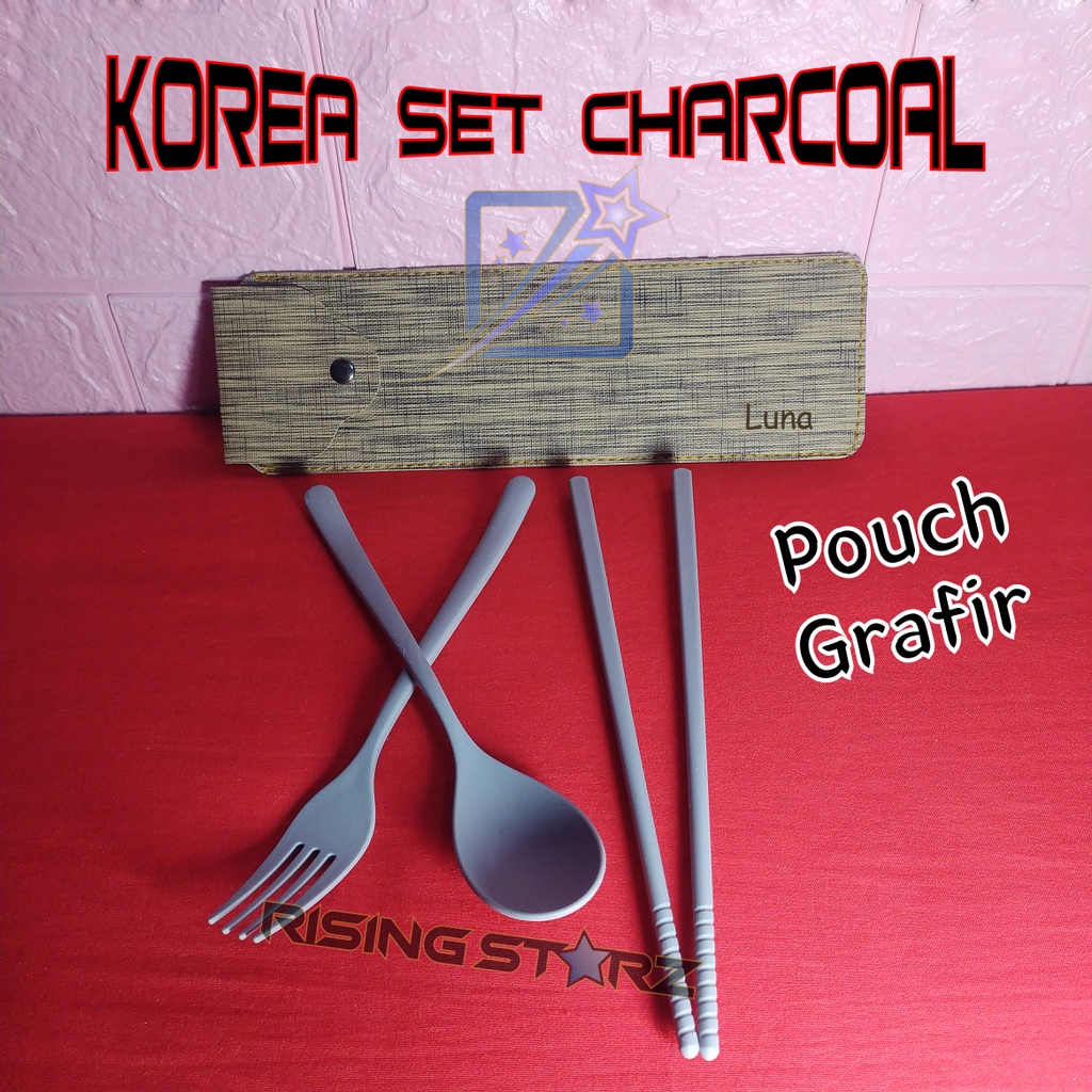 Sendok Set Korea sumpit garpu charcoal gandum pouch grafir