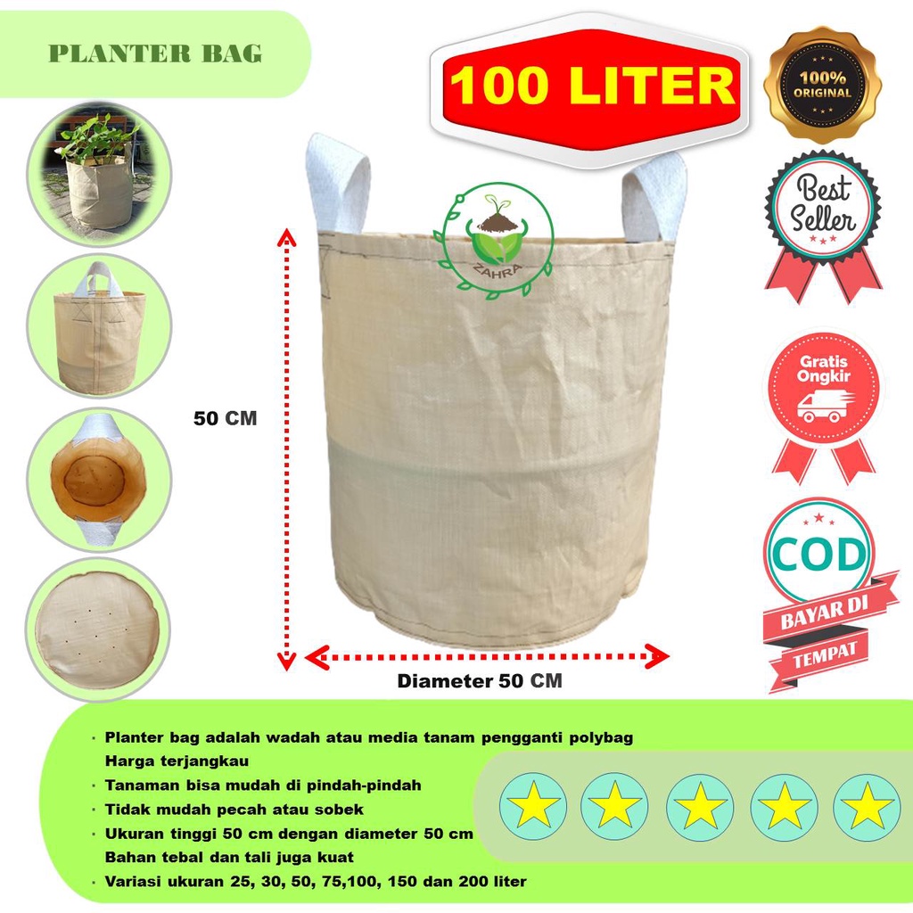 Planter Bag Planterbag Ukuran 100 Liter 50 X 50 Cm Pot Bunga Polybag Bibit Media Tanam Tabulampot