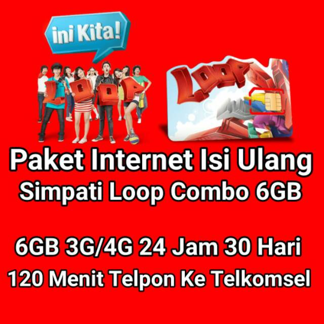 Paket Internet Telkomsel Simpati Loop Combo 6gb 6gb 3g 4g 120 Menit Telpon 24jam 30hari Shopee Indonesia