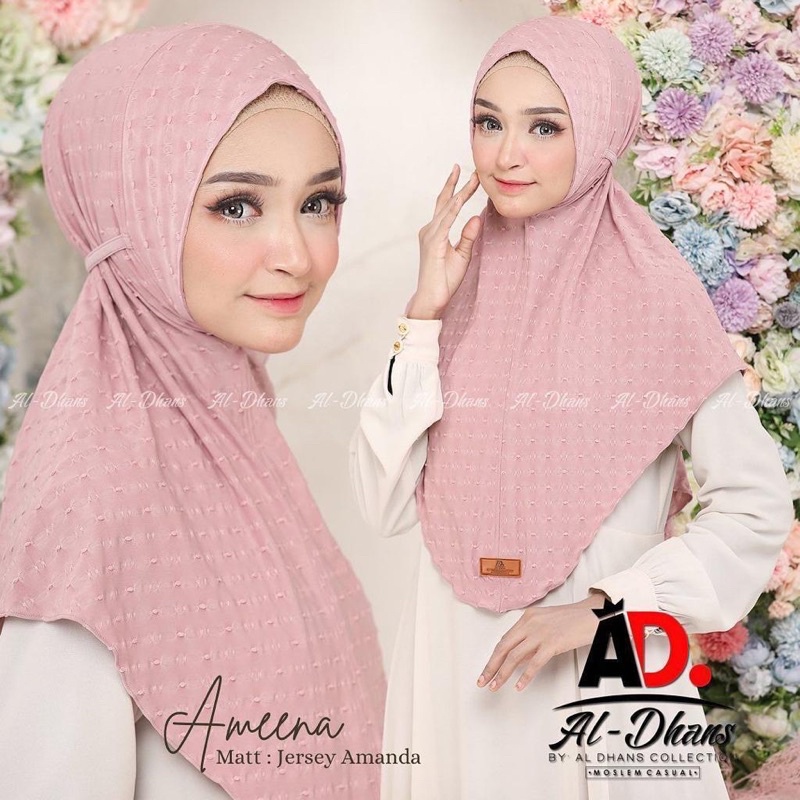 Bergo AMEENA Al-Dhans Hijab Jersey Amanda Timbul Premium Original Jilbab AD Kerudung Instan No Pad A