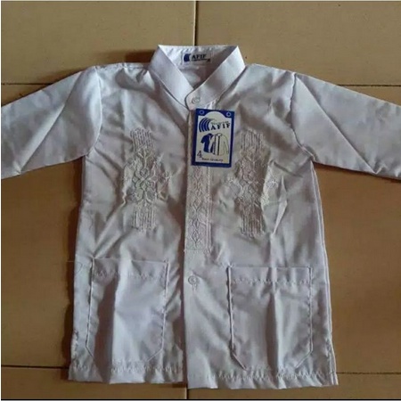 Baju Koko Anak / Baju TPQ Anak Motif Bordir (Warna Putih dan Biru Telor Asin)