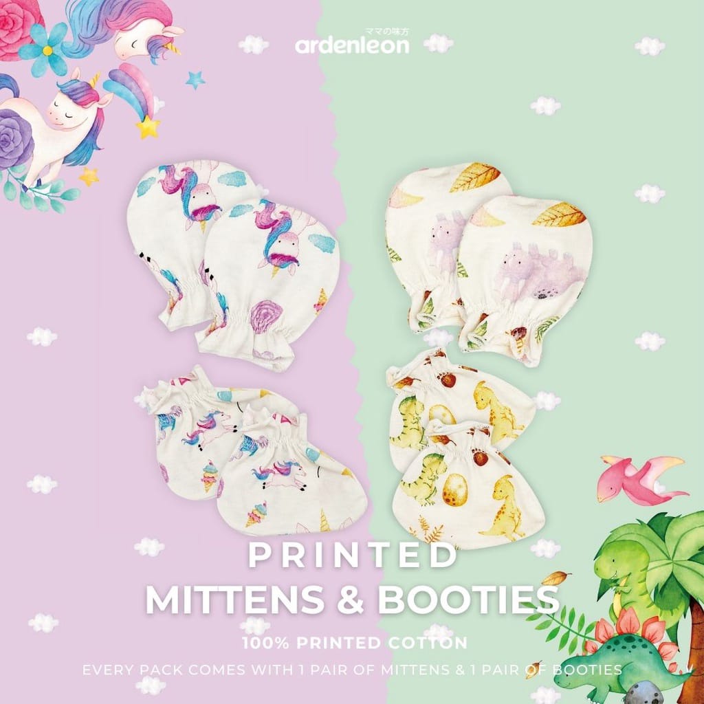 ARDENLEON Booties Mittens Printed Sarung Tangan Bayi (Baby Dino/Unicorn)