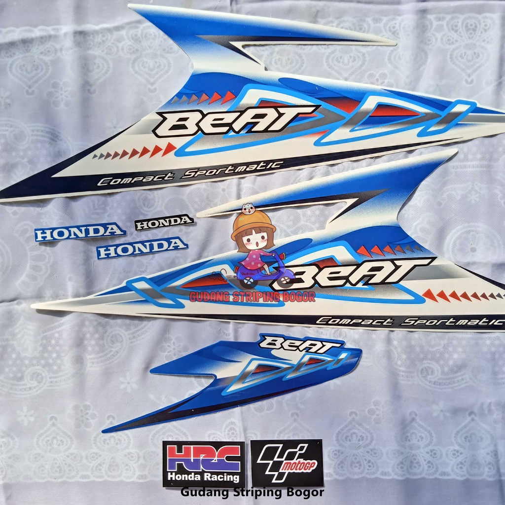 STIKER STRIPING BODY MOTOR HONDA BEAT KARBU 2012 PUTIH BIRU